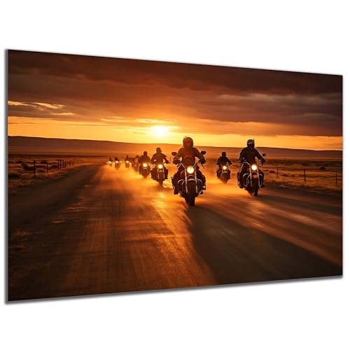 DARO Design - Wand-Bild auf 6mm HDF 70x50cm Motorrad-Fahrer im Sonnenuntergang - Wand-Deko Bilder Geschenk von DARO Design