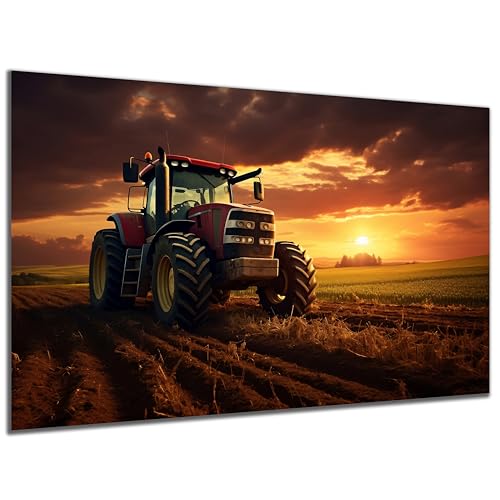 DARO Design - Wand-Bild auf 6mm HDF 70x50cm Traktor Sonnenuntergang - Wand-Deko Bilder Geschenk von DARO Design