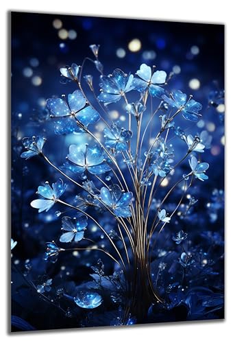 DARO Design - Wand-Bild auf 6mm HDF 84x56 cm Blumen blau Kunst - Wand-Deko Bilder Geschenk von DARO Design