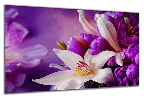 DARO Design - Wand-Bild auf 6mm HDF 84x56 cm lila Blumen Nahaufnahme lila Blumen - Wand-Deko Bilder Geschenk von DARO Design