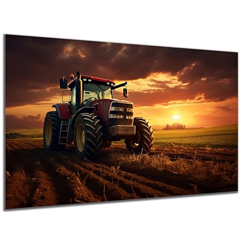 DARO Design - Wand-Bild auf 6mm HDF 84x56cm Traktor Sonnenuntergang - Wand-Deko Bilder Geschenk von DARO Design