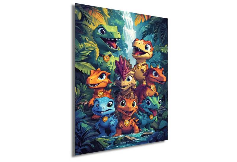 DARO Design Leinwandbild Modern Abstrakt Wandbilder XXL Wandbild Wand Deko Leinwand Bilder, (Dinofamilie - Bild groß Wohnzimmer Schlafzimmer Küche Esszimmer Einteilig Querformat Fotodruck Leinwände Wanddeko Abstrakte Kunst Boho), 40x30cm von DARO Design