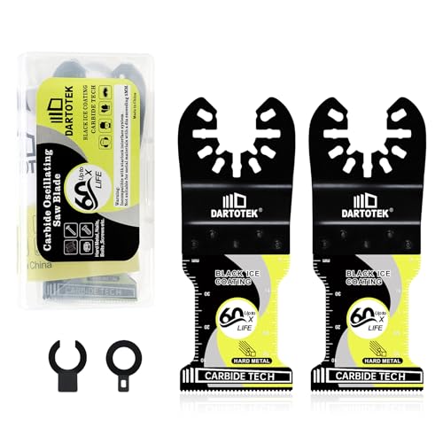 DARTOTEK Wolframkarbid Oszillierende Sägeblätter 2 Stücke, Multitool Sägeblätter Set für Metall, Holz, Titanbeschichtung zur Kühlung, Universal Oszillierendes Zubehör mit 2 Adapter von DARTOTEK