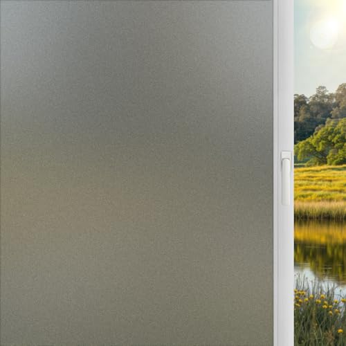 DARUITE Fensterfolie Blickdicht Selbsthaftend Milchglasfolie Sichtschutzfolie Fenster Fensterfolien Sichtschutz Non Klebefolie Milchfolie Fenster Für Zuhause Badzimmer Büro Glas (Grau, 44.3 x 200 cm) von DARUITE