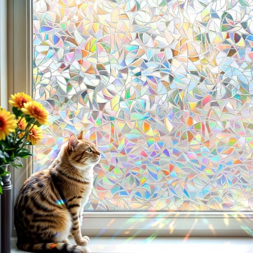 DARUITE Fensterfolie Blickdicht Statisch Haftende 3D Regenbogen Fensterfolie Anti UV Klebstofffreie Wiederverwendbare Sichtschutzfolie Fenster für Zuhause Büro(30 x 100CM) von DARUITE