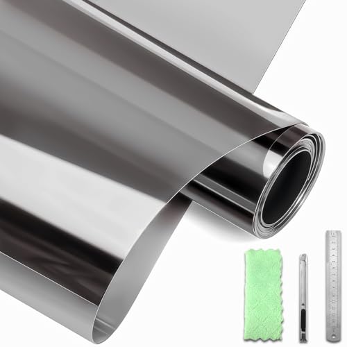 DARUITE Spiegelfolie Fensterfolie Blickdicht von Aussen Sichtschutzfolie Fenster UV-Schutzs Sonnenschutz Reflektierende Spiegelfolie Fenster Sichtschutz Statische Adsorption（Grau-Silber，44.3x200cm） von DARUITE
