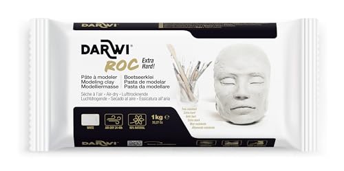 DARWI - DA0831000000C - Un Pain de Pâte à Modeler Naturelle - Malléable - séchage à l'air libre - Blanc - 1 KG - Prête à l'emploi - Autodurcissante - Très résistante - Pour Artistes - DARWI ROC von DARWI