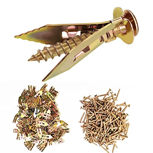 Selbstbohrende Dübel aus verzinktem Stahl, selbstbohrende Trockenbaudübel, einfache Anwendung, kein Bohren oder Löcher in der Wand (100 Stück Stahldübel 1,2 x 3,4 cm und 100 Stück Zinkschrauben) von DASEMKO