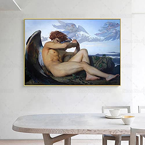 DASHBIG Bilder Leinwanddrucke Der gefallene Engel von Ölgemälde auf Leinwand Poster Christian Religion Wall Art Home Decor 70X100 cm Kein Rahmen von DASHBIG