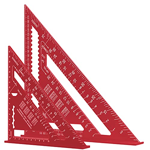 2 Stück Dreieck Lineal, 7 Zoll und 12 Zoll Dreieck Winkelmesser, Hochpräzisions Aluminiumlegierung Dreieck Herrscher, Layout-Messwerkzeug für Ingenieur Zimmermann (Metrisch, Rotes) von DASHUAIGE