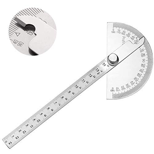 Edelstahl-Winkelmesser 0-180° Grad Winkelmesser Arm Messlineal Werkzeug Ingenieur-Winkelmesser mit 140mm Lineal, Universal-Winkelmesser für Malerei Zeichnung (Einarmig 5,5 Zoll/ 14cm) von DASHUAIGE