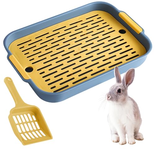 Kaninchen Toilette mit Schaufel, Hasentoilette Klein Katzentoilette Kunststoff Gitterrost Kaninchen Klo Hamster Toilette Meerschweinchen Toilette Rabbit Litter Box (Gelb-Grün) von DASHUAIGE
