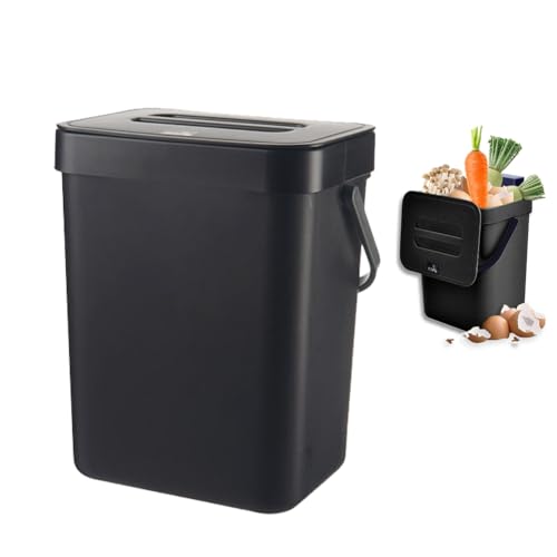 DASIAUTOEM Biomülleimer Küche, 3L Abfalleimer mit Deckel, Mülleimer Küche, Komposteimer Küche, Windeleimer Geruchsdicht Arbeitsplatte, Aufhängen Komposteimer für Küche, Zuhause, Bio Mülleimer klein von DASIAUTOEM