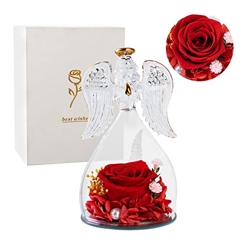 DASIAUTOEM Muttertag Ewige Rose mit Engel Figur Geschenke, Infinity Rosen im Engel Glaskuppel, Handgefertigte Ewige Blume, Engel Rose Muttertag Geburtstag Geschenk für Mama Frauen Freundin von DASIAUTOEM