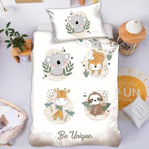 DASIAUTOEM Kinderbettwäsche, 100x135 Baby Bettwäsche Komplettset, 100% Polyester Mikrofaser, Zootiere Tiere Koala, mit Integriertem Reißverschluss, Kissenbezug 60x40cm, Tierdruck Bettwäsche von DASIAUTOEM