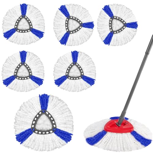 DASIAUTOEM Mop Replacement Head Pack of 6, Microfibre Turbo Mop Replacement Head 2 In 1 EasyWring & Clean spare head, Floor Mop Replacement Cover Compatible with Triangle Spin Mop, for All Floor Types von DASIAUTOEM