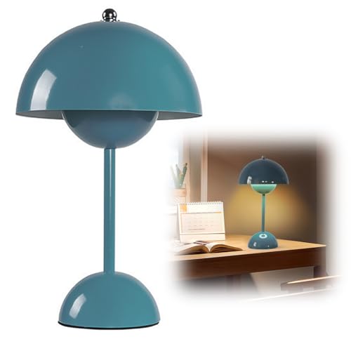 DASIAUTOEM Pilzlampen Tischlampe, LED Akku Tischlampe Kabellos, 3000k-6000k Moderne Aufladbar, Touch Dimmbar Tischleuchte Macaron Lampe​ mit 3 Helligkeits Modi, Retro Nachttischlampe (Blau) von DASIAUTOEM