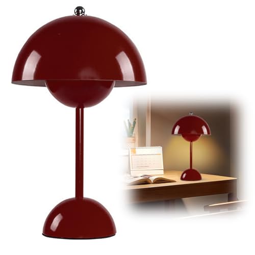 DASIAUTOEM Pilzlampen Tischlampe, LED Akku Tischlampe Kabellos, 3000k-6000k Moderne Aufladbar, Touch Dimmbar Tischleuchte Macaron Lampe​ mit 3 Helligkeits Modi, Retro Nachttischlampe (Rotwein) von DASIAUTOEM