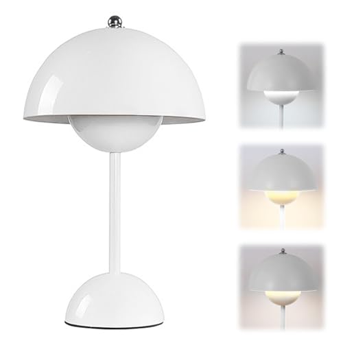 DASIAUTOEM Pilzlampen Tischlampe, LED Akku Tischlampe Kabellos, 3000k-6000k Moderne Aufladbar, Touch Dimmbar Tischleuchte Macaron Lampe​ mit 3 Helligkeits Modi, Retro Nachttischlampe (Weiß) von DASIAUTOEM