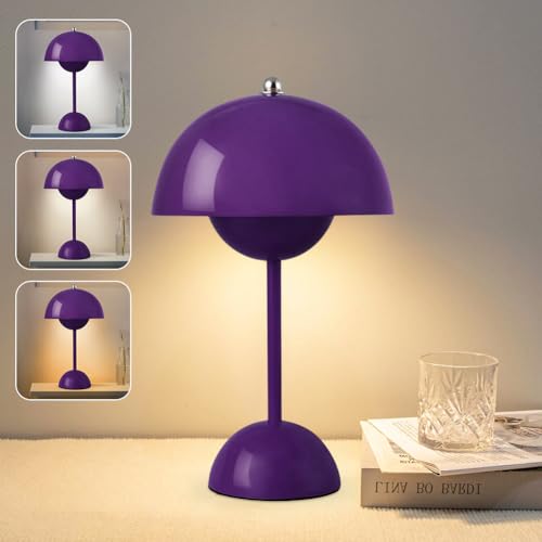 DASIAUTOEM Pilzlampen Tischlampe, LED Akku Tischlampe Kabellos, 3000k-6000k Moderne Aufladbar Touch Dimmbar Nachttischlampe mit 3 Helligkeitsmodi, Pilz Lampe für Schlafzimmer Wohnzimmer (Lila) von DASIAUTOEM