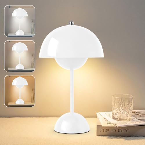 DASIAUTOEM Pilzlampen Tischlampe, LED Akku Tischlampe Kabellos, 3000k-6000k Moderne Aufladbar Touch Dimmbar Nachttischlampe mit 3 Helligkeitsmodi, Pilz Lampe für Schlafzimmer Wohnzimmer (Weiß) von DASIAUTOEM