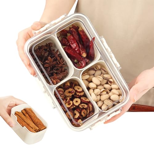 DASIAUTOEM Snackschale mit Deckel, Aufbewahrungsbox, Snackteller mit 4 Fächern, Snack Schalen Platte, Snackbox Organizer für Gewürzbehälter SüßIgkeiten Veggie Keks Nüsse Obst Dip Tapas Schüsseln(4) von DASIAUTOEM