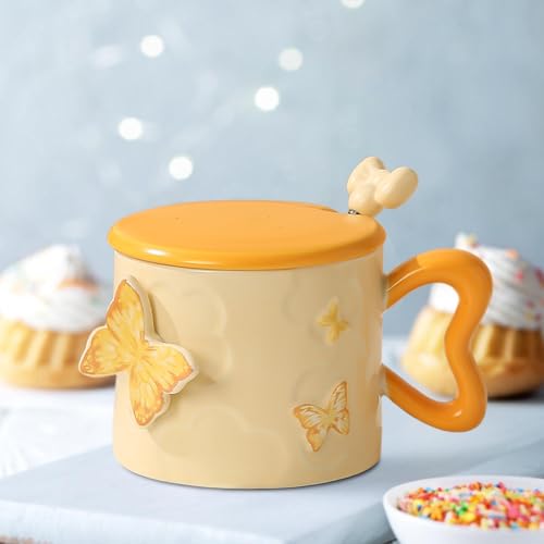 DASIAUTOEM Tasse aus Keramik, Kaffeebecher Geschenke für Frauen, Personalisierte Keramik Tasse mit Blumen Motiv, Geschenke für Mädchen Mama Freundin Kollegin (Gelb) von DASIAUTOEM