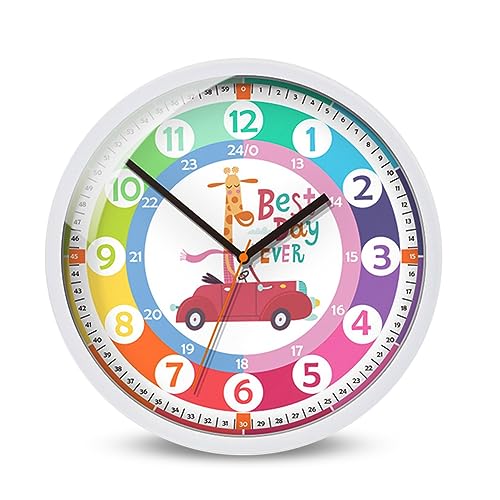 DASIAUTOEM Wanduhr Kinder Lautlose Farbenfrohe Kinderwanduhr 12 Zoll Wanduhr Kinderzimmer Lautlos Kinderuhr Lesehilfe im Kinderzimmer für Kinderzimmer Klassenzimmer Spielzimmer (Best Day Ever) von DASIAUTOEM