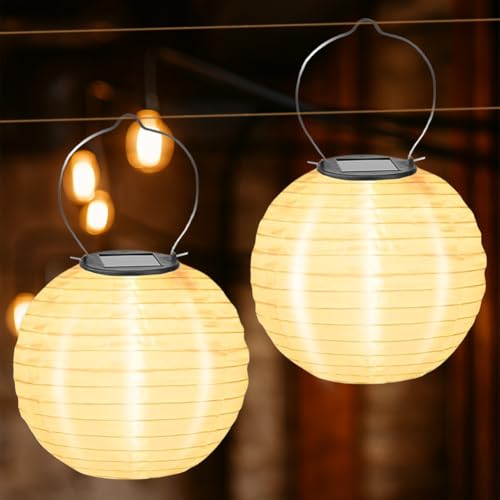 Solar Lampions Außen, 2 Stück Solar LED Laterne Wasserdicht Warmweiß Hängende Gartenlaterne Beleuchtung für Garten Terrasse Balkonen Hof Hochzeit Fest Deko (30CM) von DASIAUTOEM