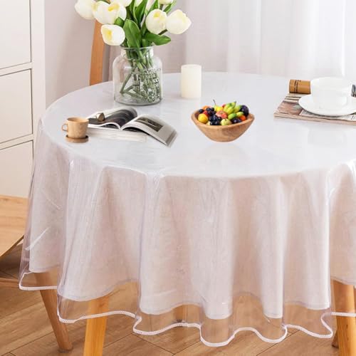 DASIAUTOEM Tischdecke Transparent Rund, Durchsichtige Tischdecke, Tischfolie Durchsichtig, PVC Folie Fettdicht Tischschutzfolie Tischschutz, Rund Tischdecke Klarsicht Durchmesser 150 cm von DASIAUTOEM