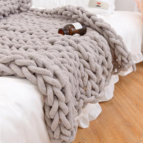 DASJD Grobe Strickdecke, Handgefertigt Gestrickte Kuscheldecke, Gestrickte Decke für Bett und Sofa,Light Brown,100x150cm von DASJD