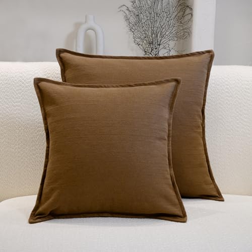 DASOIN Baumwolle Kissenbezug 2er Set Boho Zierkissenbezüge Wohnzimmer Deko Kissenhülle Couchkissen Sofakissen Bezug 40x40cm Khaki von DASOIN