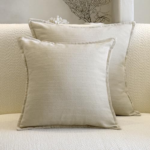 DASOIN Kissenbezug Baumwolle 2er Set Boho Zierkissenbezüge Wohnzimmer Deko Kissenhülle für Sofa Couchkissen Bezug 45x45cm Beige von DASOIN