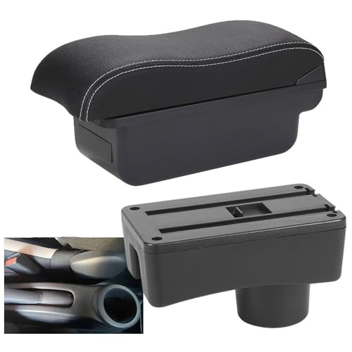DASTOP Auto Mittelkonsole Armlehne Box für Toyo-TA Aygo X, Leder Mittelarmlehne Armlehnenbox Aufbewahrungsbox Konsole Organizer Innen Zubehör,B/White-line-NO USB von DASTOP