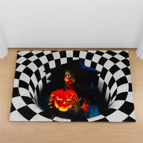 DATIFF Halloween Fußmatte 3D Hexe Teppich Hexe Badematte Scary Badezimmerteppich Horror Rutschfester Badematte Halloween Dekoration Türmatten für Schlafzimmer Wohnzimmer Badezimmer Küche Sofa von DATIFF