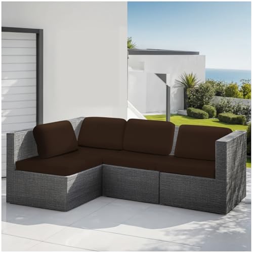 DATOUJL Garten-Terrassenmöbel-Sitzbezüge Outdoor wasserdichte Ersatz-Sitzkissenbezüge für Terrasse, Outdoor-Rattan-Stuhl-Sitzkissen-Kissen, waschbar, langlebig (Braun,Sofa Rückenbezug) von DATOUJL