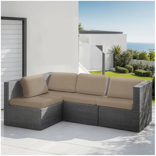 DATOUJL Garten-Terrassenmöbel-Sitzbezüge Outdoor wasserdichte Ersatz-Sitzkissenbezüge für Terrasse, Outdoor-Rattan-Stuhl-Sitzkissen-Kissen, waschbar, langlebig (Khaki,Dreisitzer) von DATOUJL