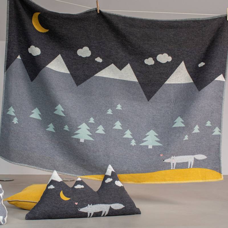 Kinderdecke Lili mit Stick 'Wolf' 100 x 140 cm Anthrazit, DAVID FUSSENEGGER von DAVID FUSSENEGGER