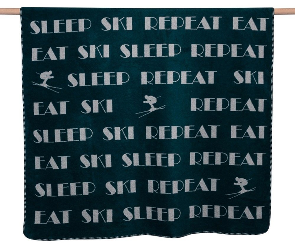 Wohndecke Savona 'Eat Ski Sleep Repeat' 150 x 200 cm, DAVID FUSSENEGGER von DAVID FUSSENEGGER