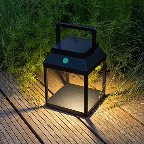 DAWALIGHT Außenlampe Tragbar 3 Helligkeitsstufen LED Laterne Outdoor IP44 Wetterfest Tischleuchte mit Akku Aufladbar Kabellos Solar Tischlampe Touch Schalter für Garten Wohnzimmer, Aluminium, Schwarz von DAWALIGHT