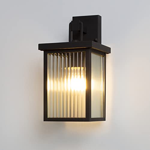 DAWALIGHT Wandleuchte Aussen Geriffeltes Glas Außenwandlaterne Rechteckige Wandlampe Wandaussenleuchte E27 wandlaterne Außen für Wohnzimmer Garten Hauswand Terrasse Draußen, Schwarz, Anti Rost Metall von DAWALIGHT