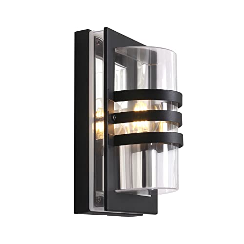 DAWALIGHT Außenwandleuchte IP44 Wasserdicht Wandleuchte Edelstahl Außen Netzbetrieben, HD PC Lampenschirm Wandlaterne mit E27 Fassung zum Garten Haustür Gang, Schwarz von DAWALIGHT