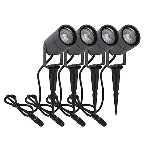 DAWALIGHT Erdspieß 4er Set GU10 IP65 Wasserdicht, Inkl. 5W 3000K Warmweiß Gartenbeleuchtung LED Strahler Außen, 320 Grad Drehbarer Aluminium Gartenstrahler für Sträucher, Rasen, Hof von DAWALIGHT