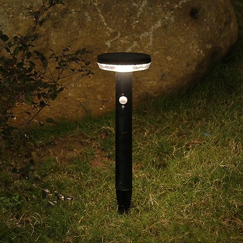 DAWALIGHT LED Solar Standleuchte Außen mit Stecker 3 Modus 3000K Gartenleuchte Wegeleuchte mit Bewegungsmelder Runden IP44 Wasserdicht Pollerleuchte für Garten Terrasse Einfahrt, Edelstahl, Schwarz von DAWALIGHT
