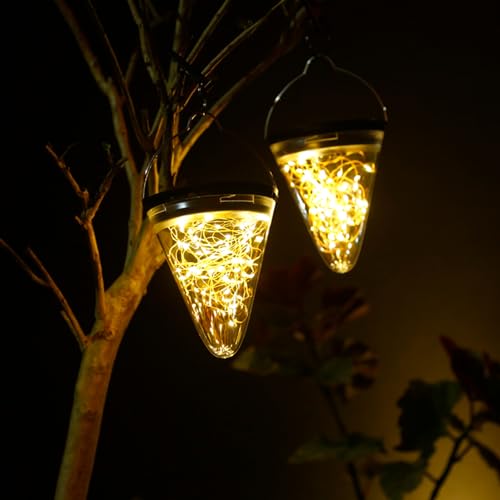 DAWALIGHT Solarlampen für Außen 2 Stück mit LED Lichterkette 3000K 3 Modi Solar Gartenleuchten Hängend IP55 Wasserdicht solar laterne für Draußen Garten für Draußen Garten Balkon Deko Baum Camping von DAWALIGHT