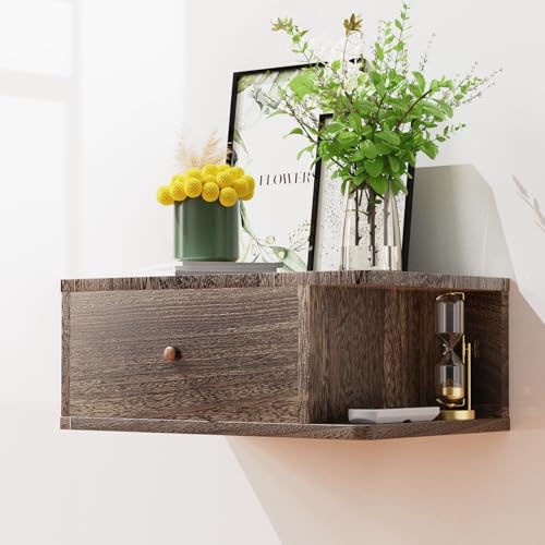DAWASAPAT Schwebender Projektorständer Wandhalterung - Moderne Medienkonsole Regal Schrank mit magnetischer Tür, 42,4 x 27,7 x 19,8 cm, offene & versteckte Aufbewahrung für Projektor, Router von DAWASAPAT