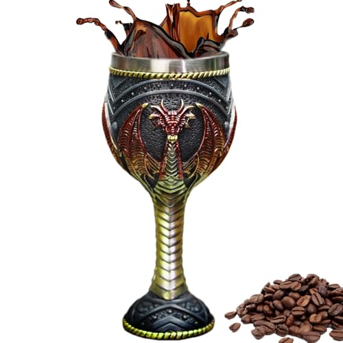 DAWCBVJQ Drachenkelch, Drachenweinkelch,Edelstahl-Harz-Drachenbecher, gotisches Weinglas - Kelch Kelch Kommunionbecher, Halloween Gold Weingläser, elegante katholische Gothic für Weihnachten von DAWCBVJQ