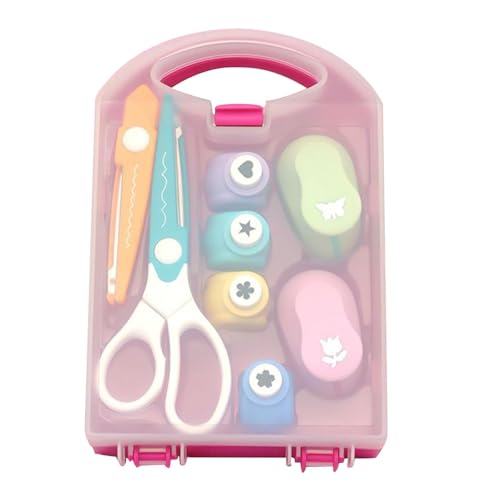 DAWCBVJQ Kreatives Stanzer Kinder - Kinder Motivstanzer Set - Kreatives DIYs Stanzer Kinder - Manuelles Bastel-Papierstanzspielzeug Mit Schere - Stanzer Stern Regenschirm Herz Blume Formen 22x14x6 Cm von DAWCBVJQ