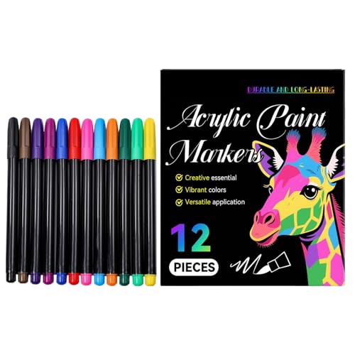 DAWCBVJQ Paint Markers | Steine Bemalen Malstifte,Acryl Malstifte 12 Farben Malzeichnen für Glas Stoff Holz Leinwand Bastelbedarf Scrapbooking Erwachsene Kunstmaterial von DAWCBVJQ