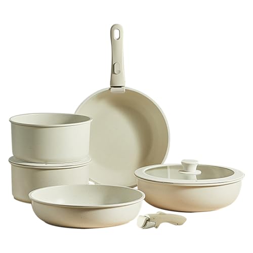 DAWCBVJQ Pfanne Zum Kochen Und Braten Küchen-Kochgeschirr Pfannenset Induktion Topfset Mit Abnehmbarer Griff Antihaftbeschichteter, Zum Kochen Von Bratpfannen. Kochtopf-Set Für Bratpfannen von DAWCBVJQ